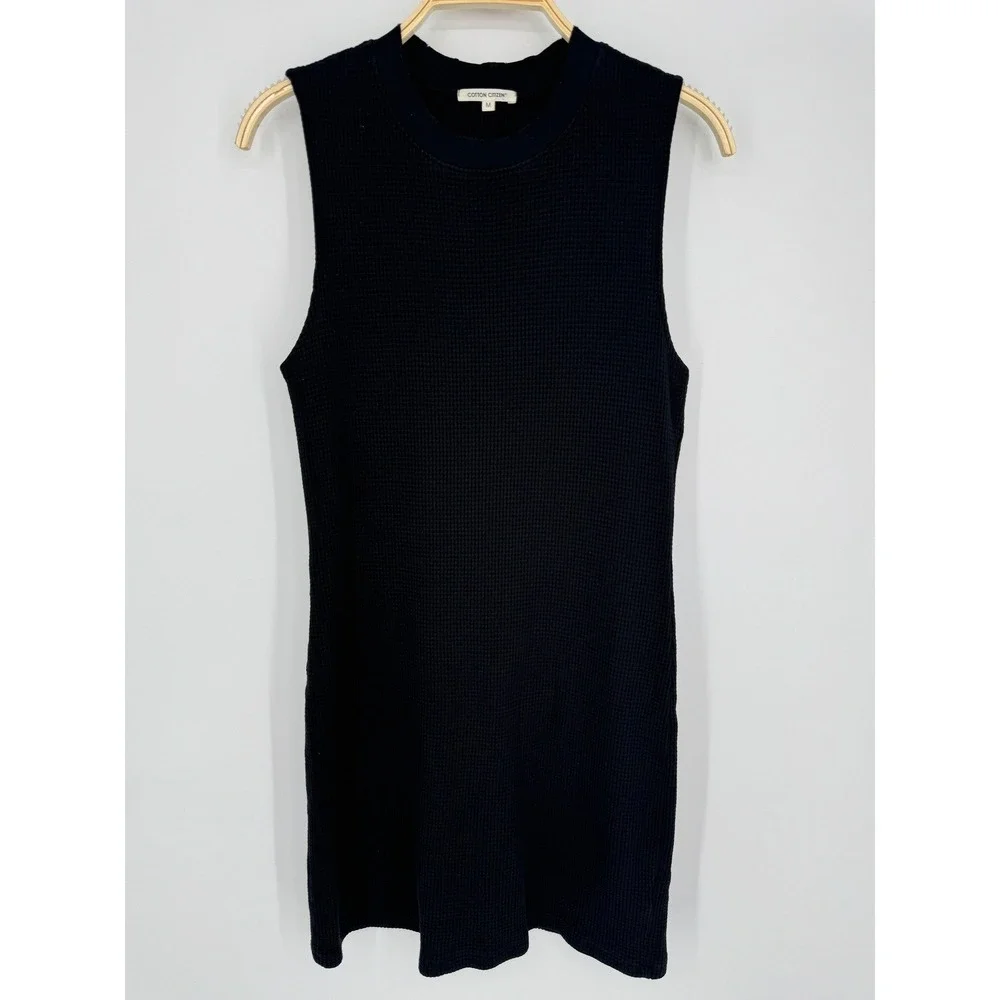 Cotton Citizen Monaco Waffle Knit Tank Dress Medium Black‎ Minimalist Casual - Picture 2 of 9